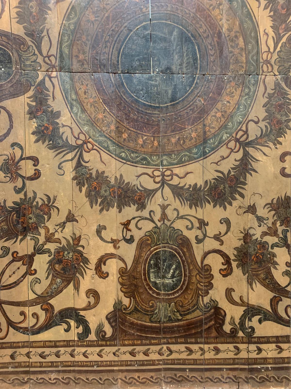 Hand-Painted Majestic ceiling with lacquered and painted wooden planks, Italy For Sale