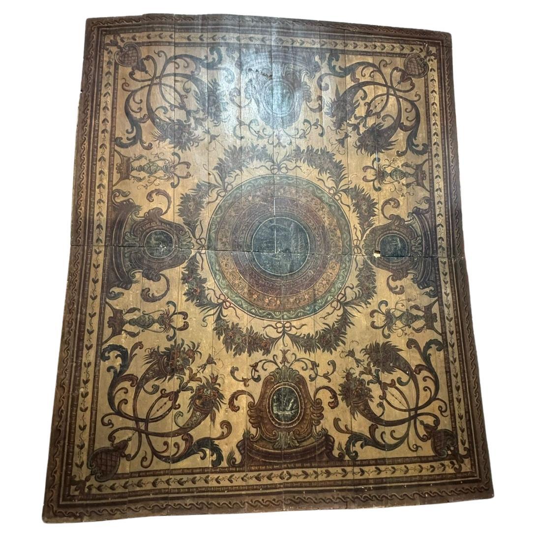 Majestic ceiling with lacquered and painted wooden planks, Italy For Sale