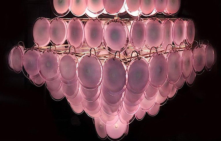 Majestic Chandelier Amethyst or Pink Murano Glass Discs by Gino Vistosi, 1970s For Sale 4