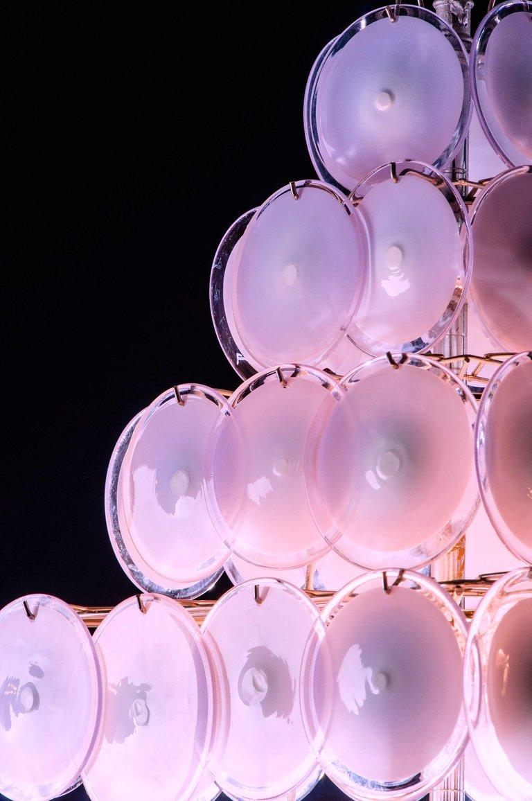 Majestic Chandelier Amethyst or Pink Murano Glass Discs by Gino Vistosi, 1970s For Sale 8