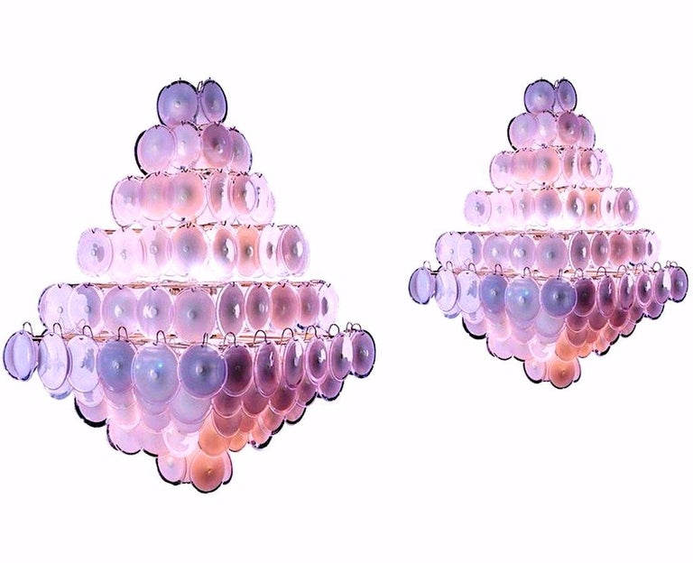Majestic Chandelier Amethyst or Pink Murano Glass Discs by Gino Vistosi, 1970s For Sale 10