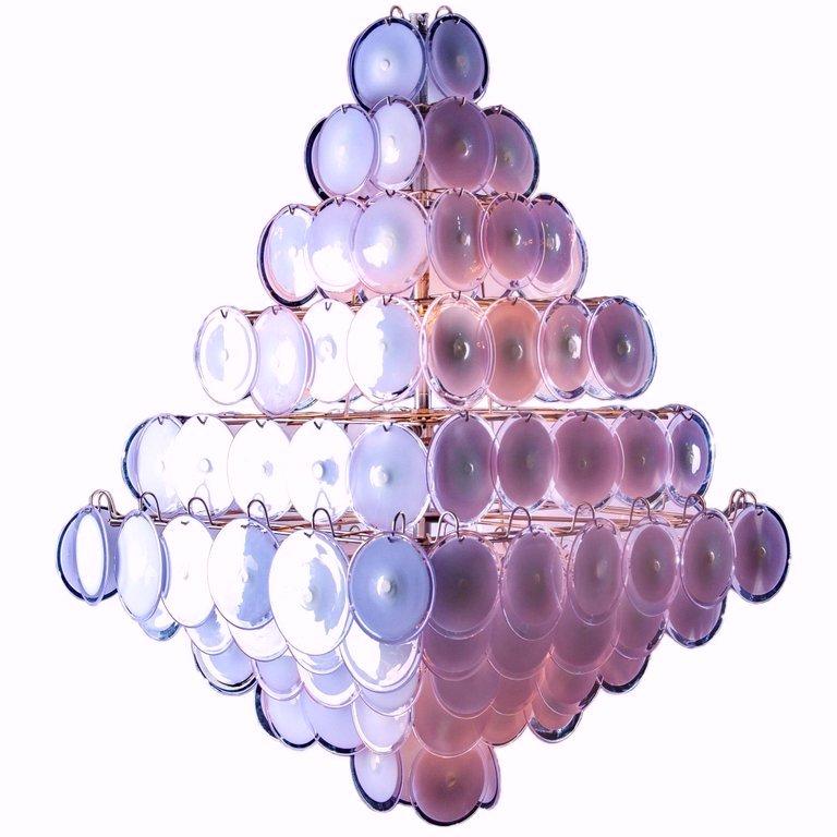 Majestic Chandelier Amethyst or Pink Murano Glass Discs by Gino Vistosi, 1970s For Sale 11