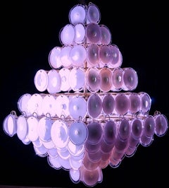 Majestic Chandelier Amethyst or Pink Murano Glass Discs by Gino Vistosi, 1970s
