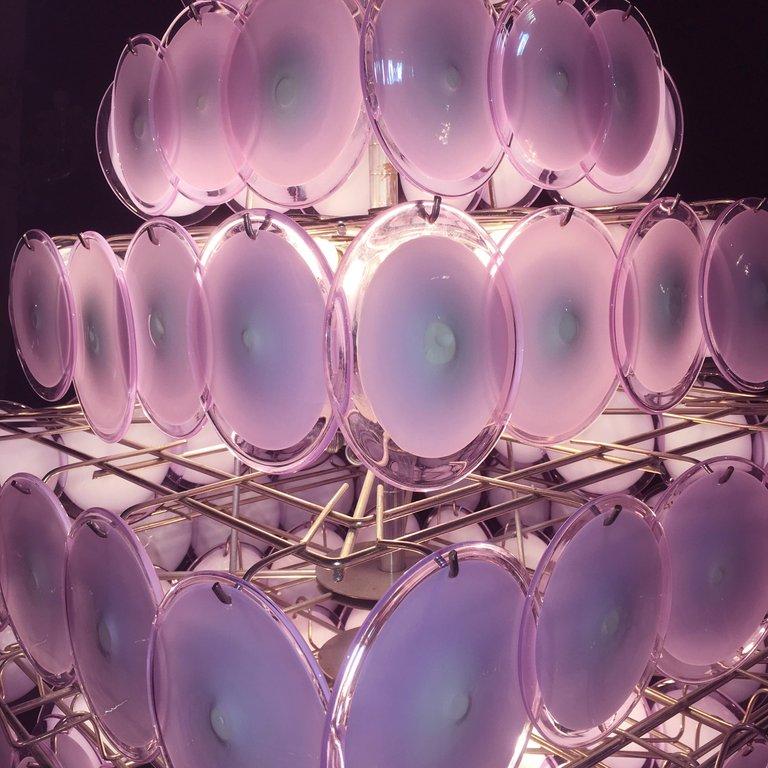 Blown Glass Majestic Chandelier Amethyst or Pink Murano Glass Discs by Gino Vistosi, 1970s For Sale