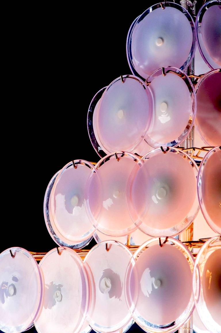 Majestic Chandelier Amethyst or Pink Murano Glass Discs by Gino Vistosi, 1970s For Sale 2