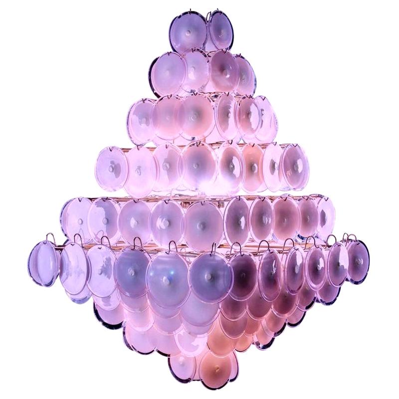 Majestätischer Kronleuchter Amethyste oder rosa Murano-Glasscheiben von Gino Vistosi, 1970er Jahre im Angebot