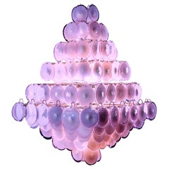 Majestic Chandelier Amethyst or Pink Murano Glass Discs by Gino Vistosi, 1970s