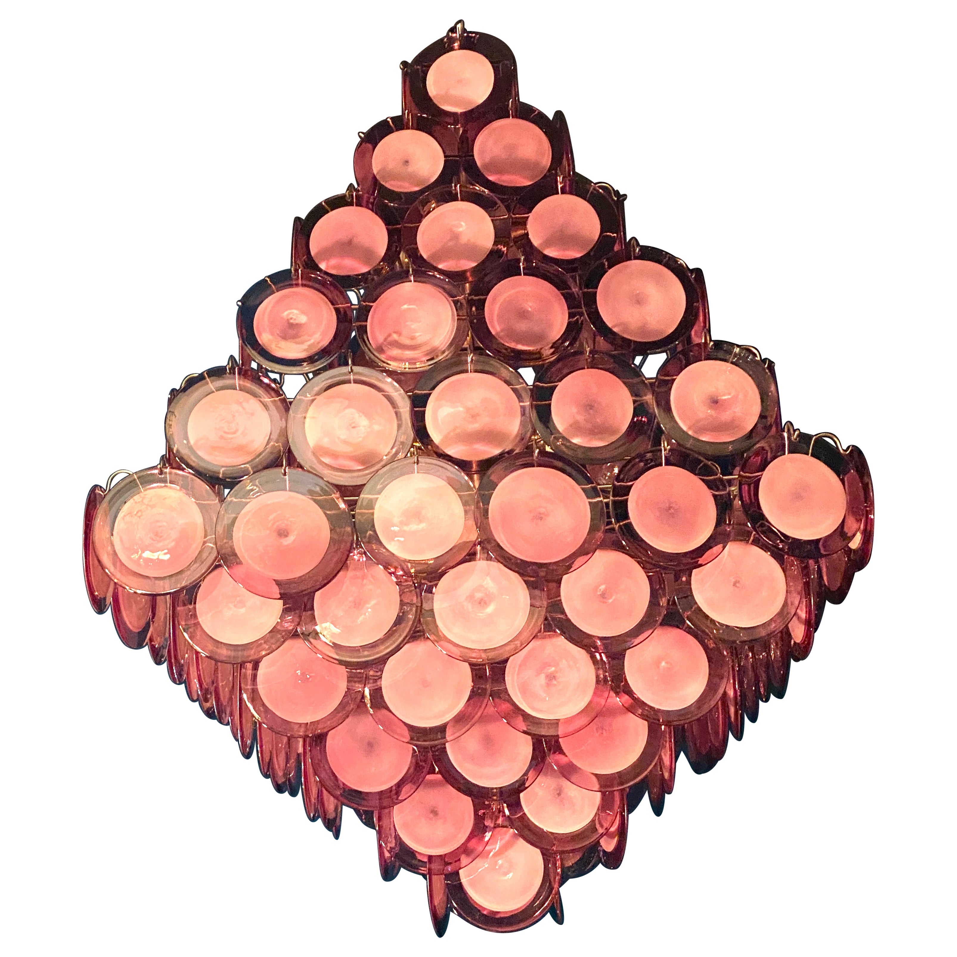 Lustre Majestic Améthyste ou disques roses en verre de Murano par Gino Vistosi, 1970