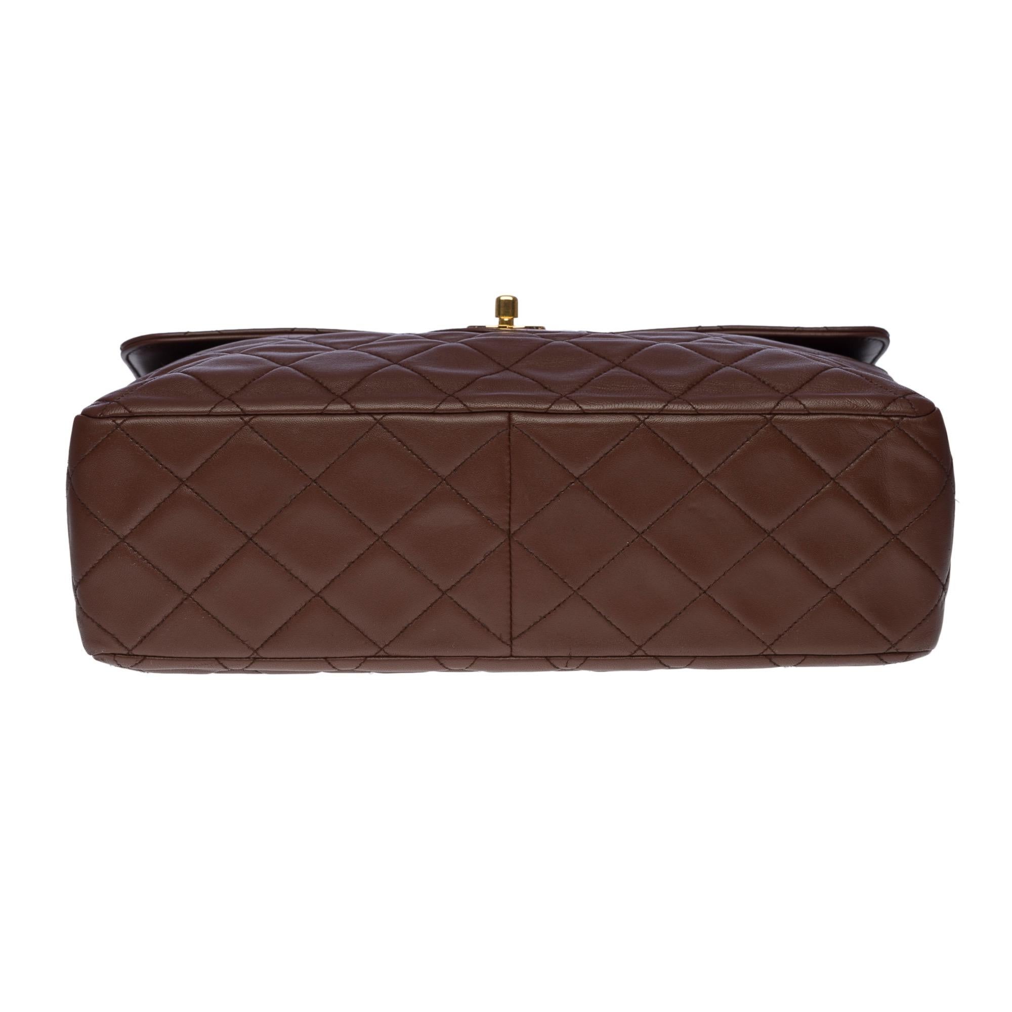 Majestic Chanel Timeless/Classic jumbo flap bag in brown quilted leather, GHW For Sale 4