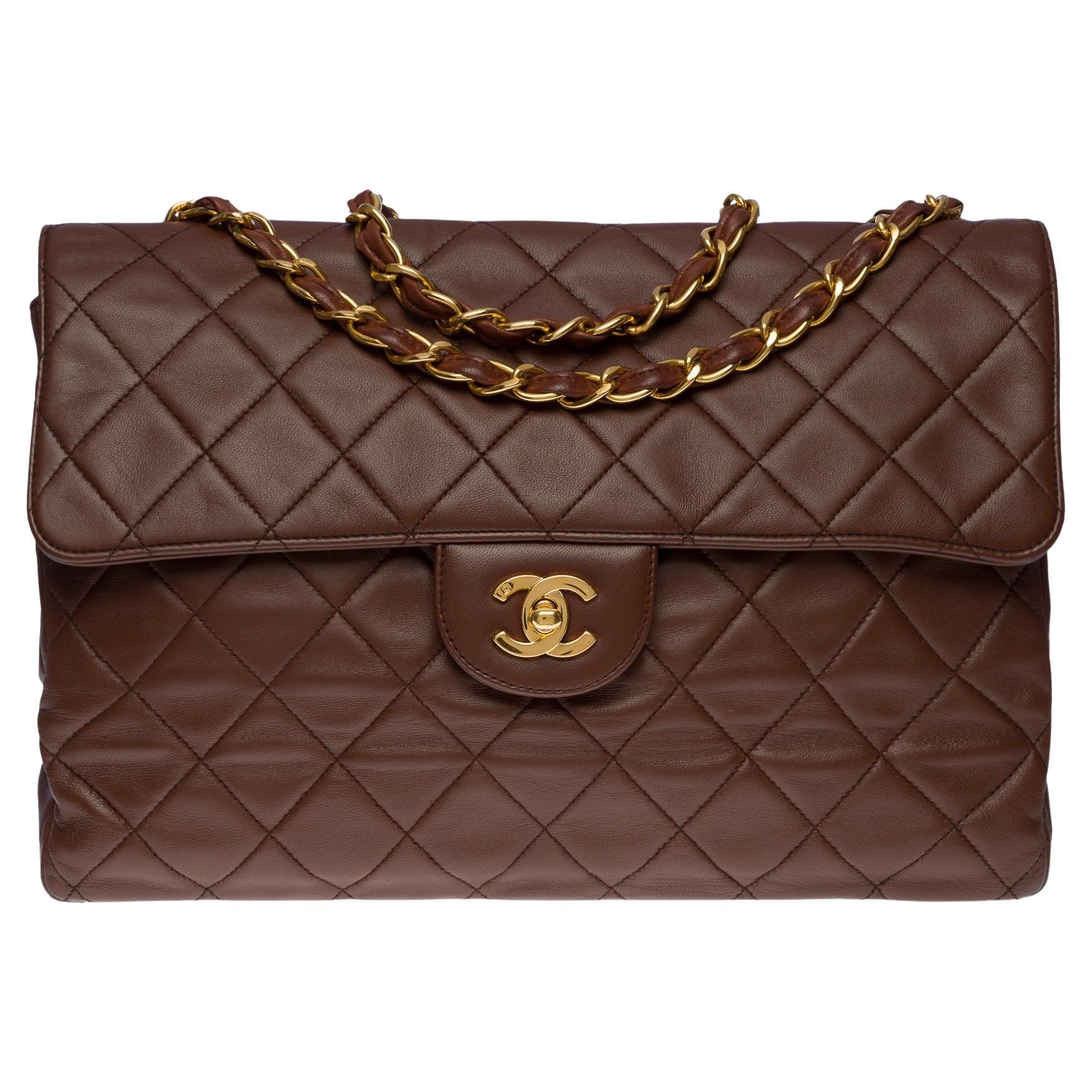 Majestic Chanel Timeless/Classic jumbo flap bag in brown quilted leather, GHW For Sale