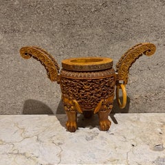 Majestic Chinese Ding Vessel Hand Carved Decorative Ritual Tripod