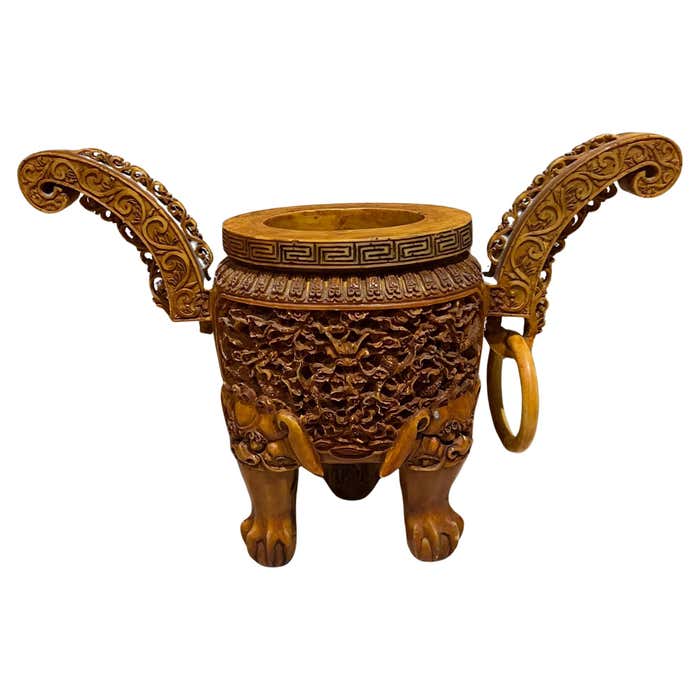 Majestic Chinese Ding Vessel Hand Carved Decorative Ritual Tripod For ...