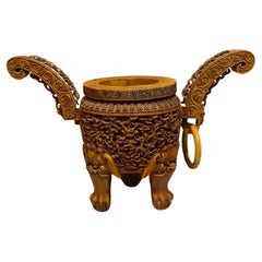 Majestic Chinese Ding Vessel Hand Carved Decorative Ritual Tripod