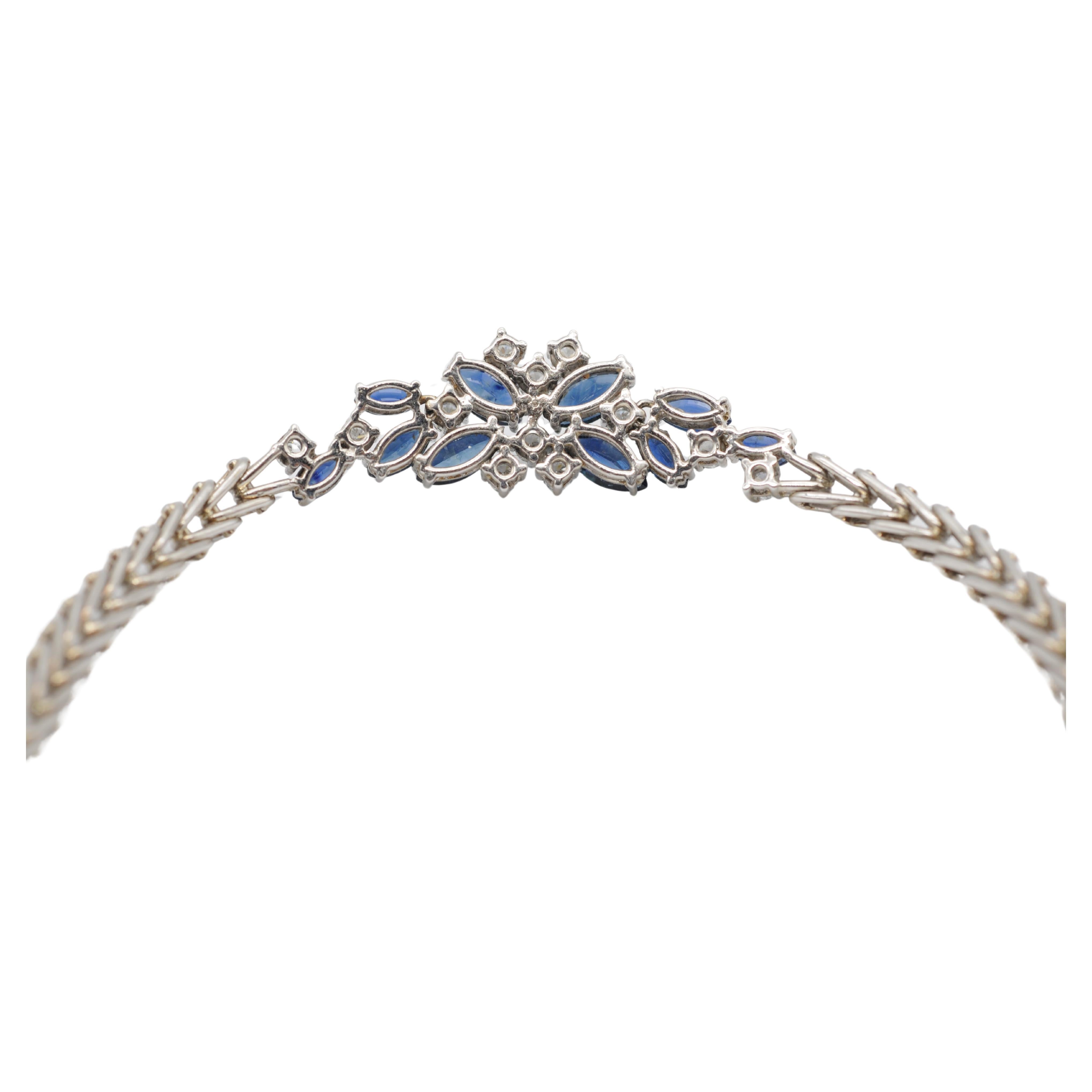 bracciale majestic con diamanti e zaffiri in oro bianco 14 carati in vendita 4