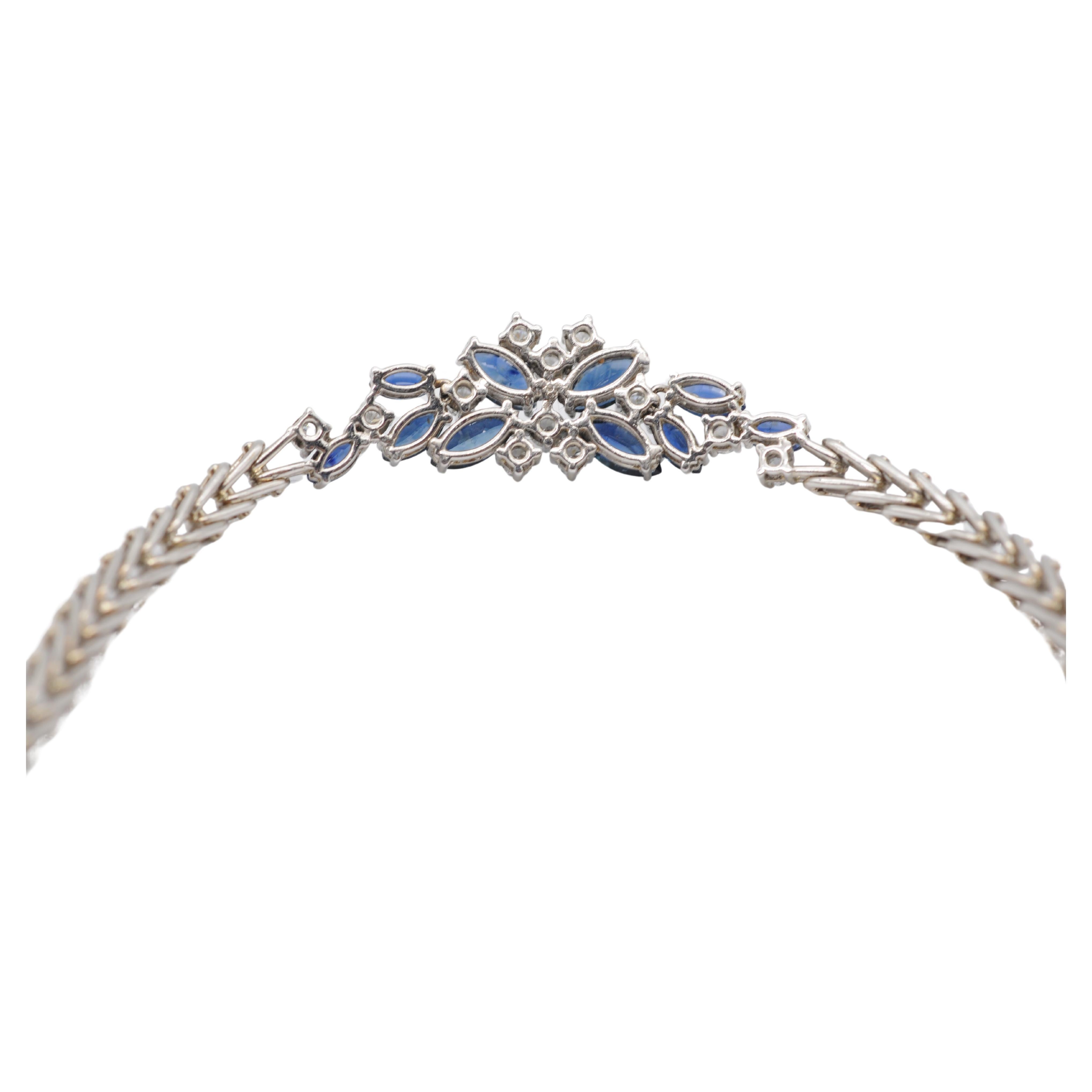 bracciale majestic con diamanti e zaffiri in oro bianco 14 carati in vendita 5