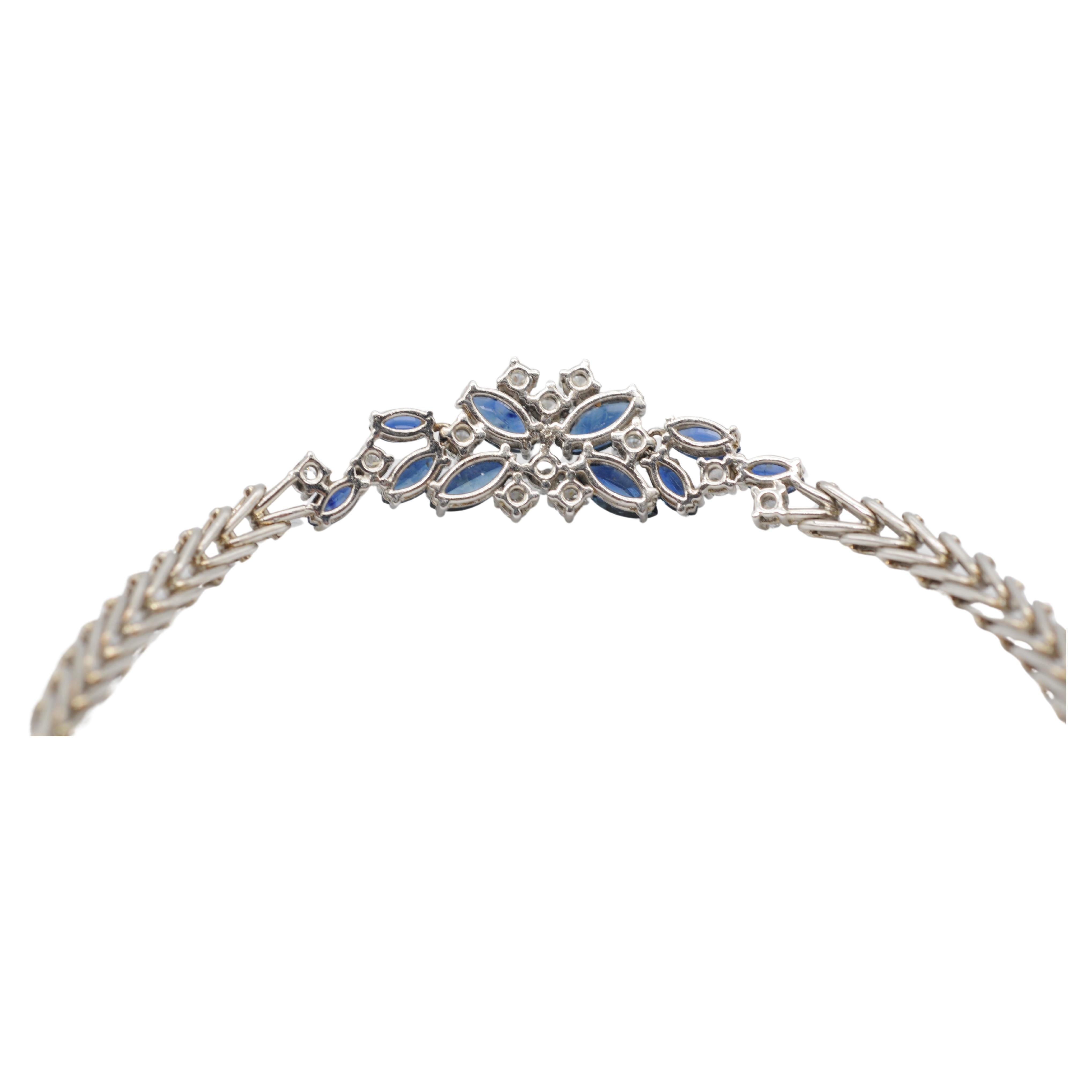 bracciale majestic con diamanti e zaffiri in oro bianco 14 carati in vendita 6