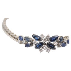 majestic cluster bracelet with diamond and sapphire in 14k white gold