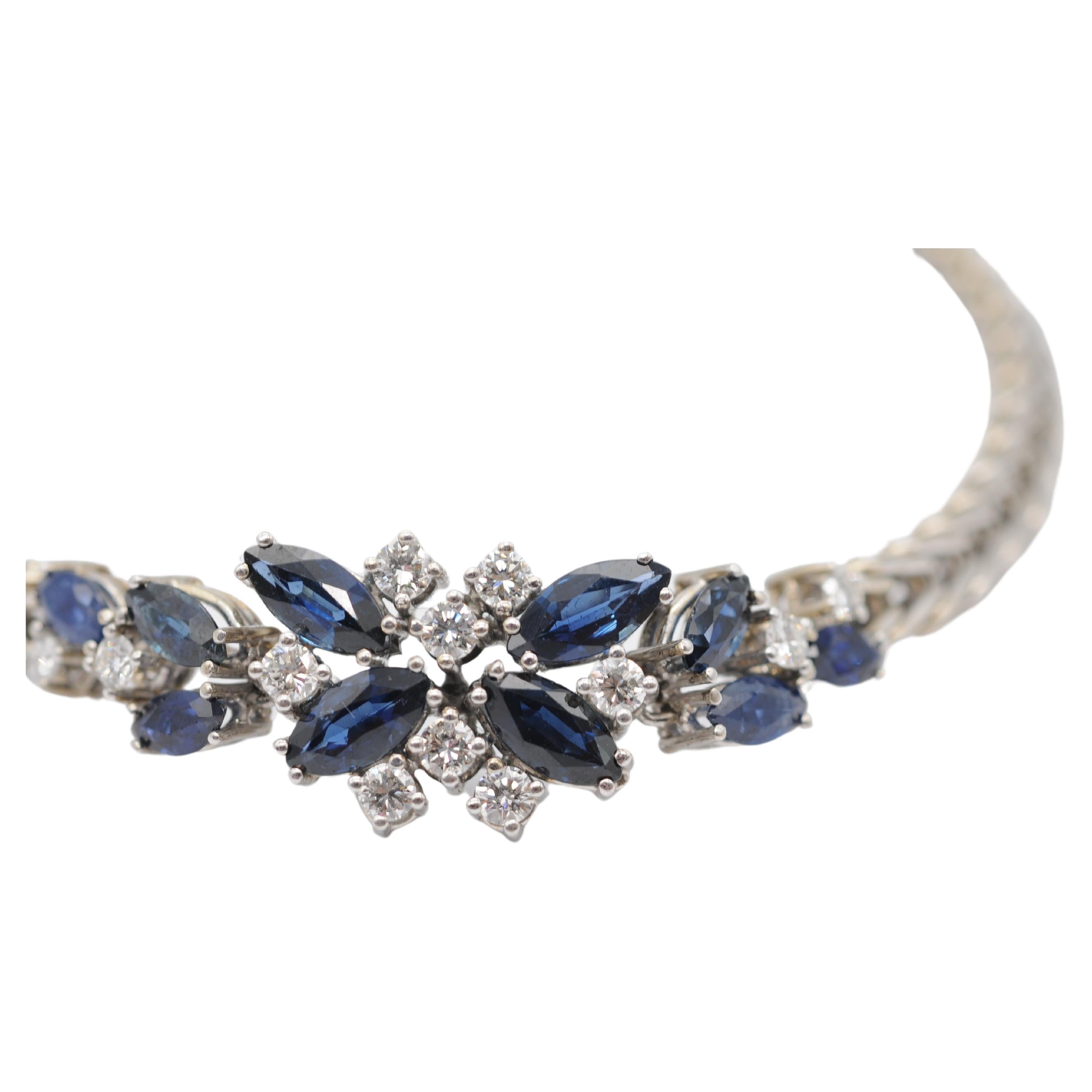 Estetismo bracciale majestic con diamanti e zaffiri in oro bianco 14 carati in vendita