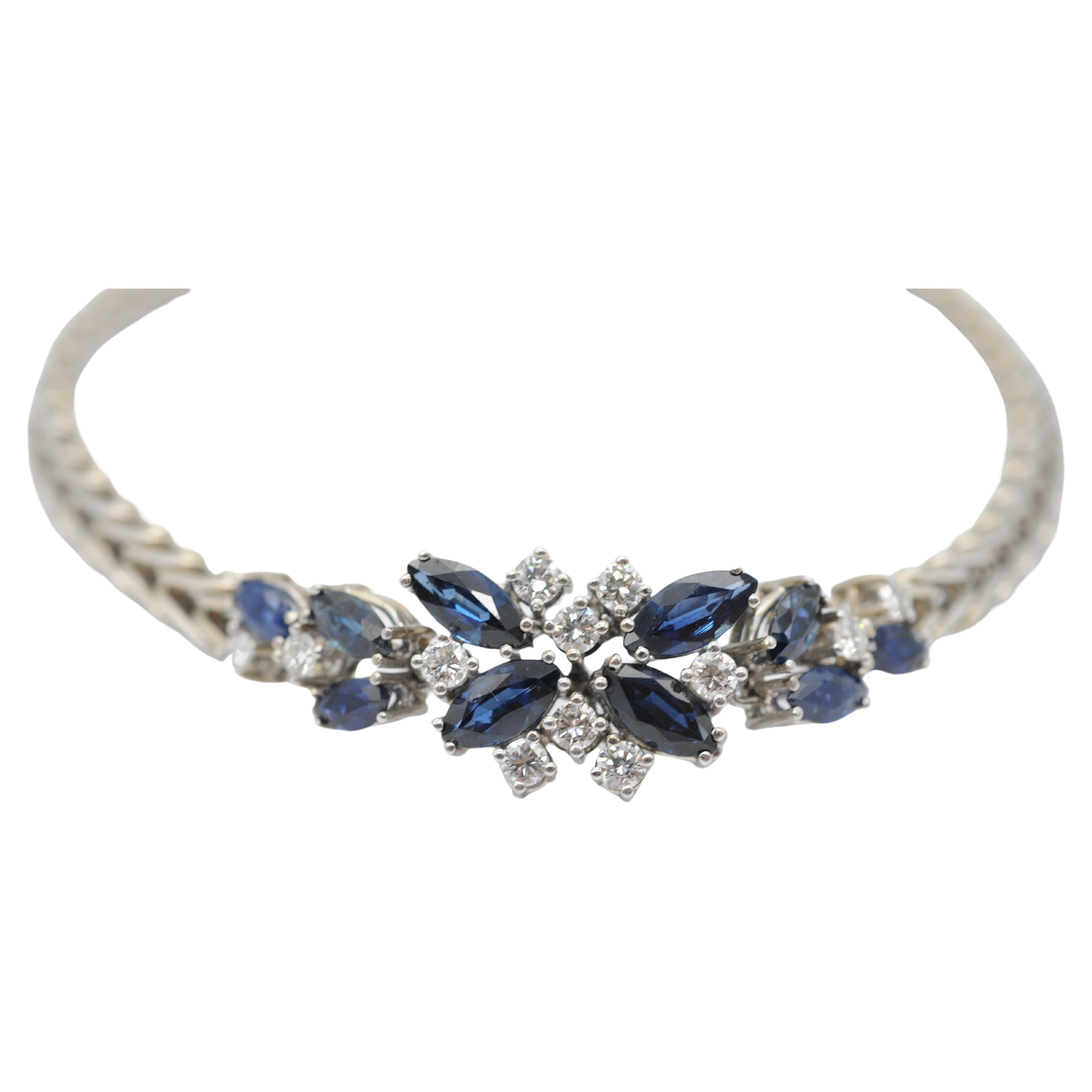Taglio misto bracciale majestic con diamanti e zaffiri in oro bianco 14 carati in vendita