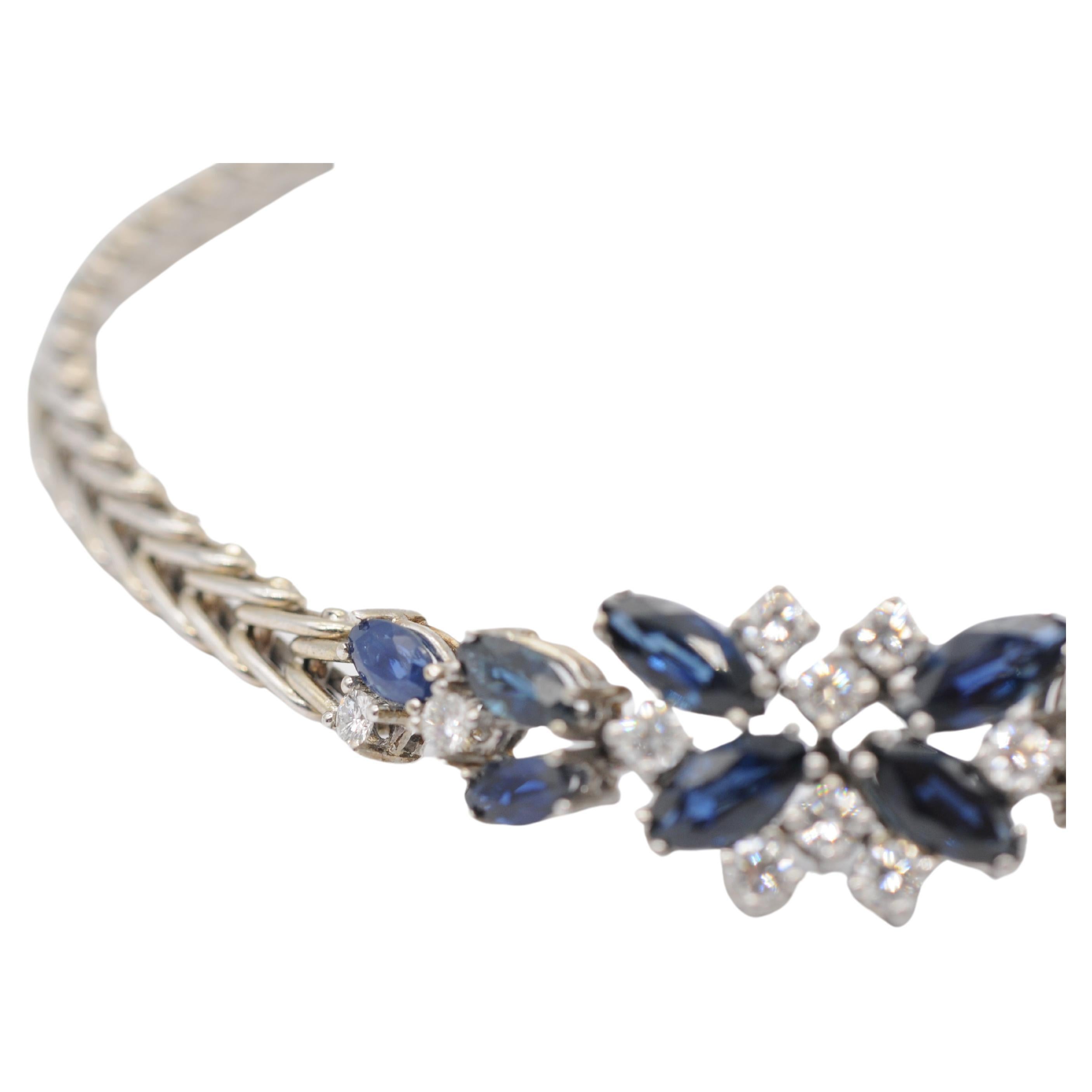 bracciale majestic con diamanti e zaffiri in oro bianco 14 carati In condizioni buone in vendita a Berlin, BE