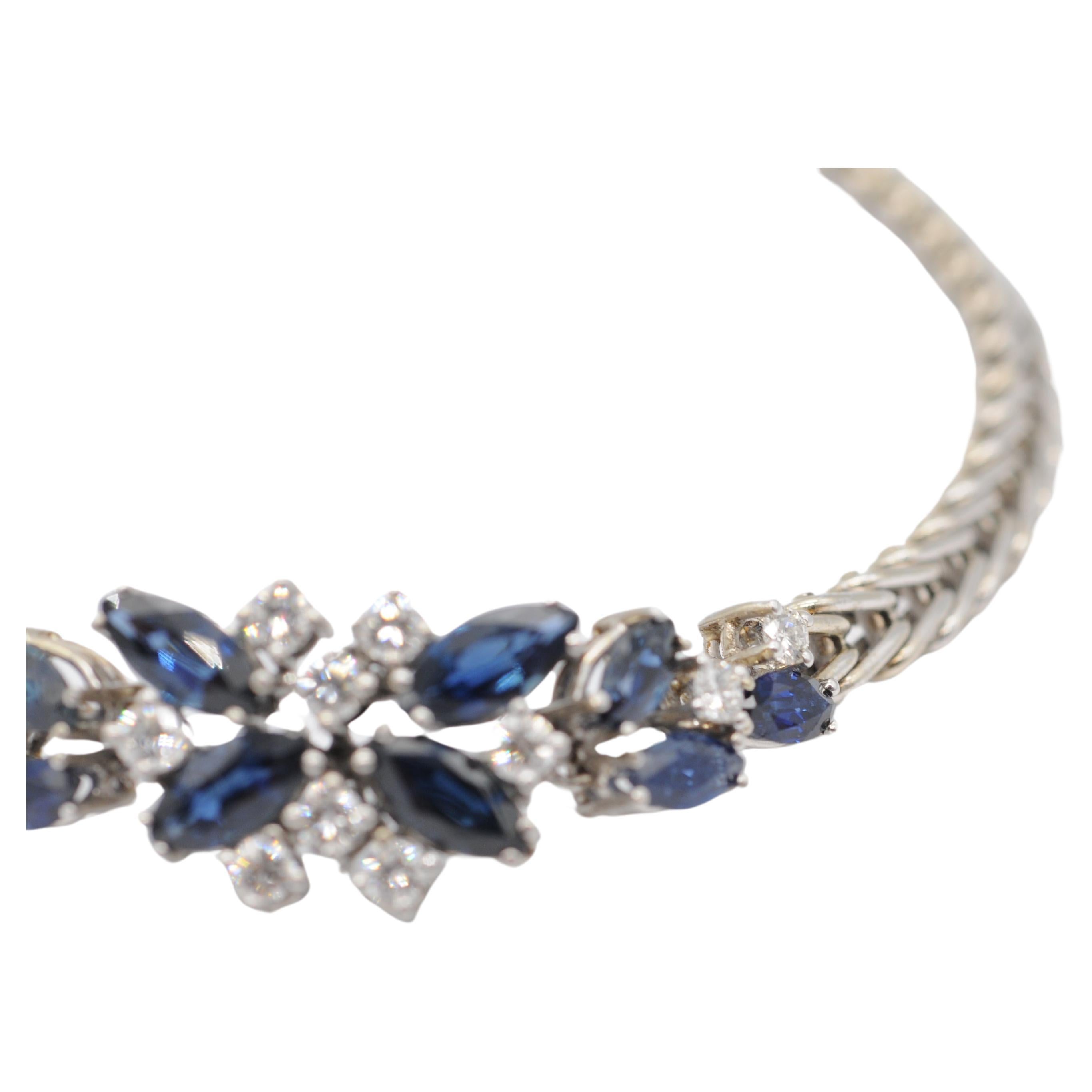 da uomo o donna bracciale majestic con diamanti e zaffiri in oro bianco 14 carati in vendita