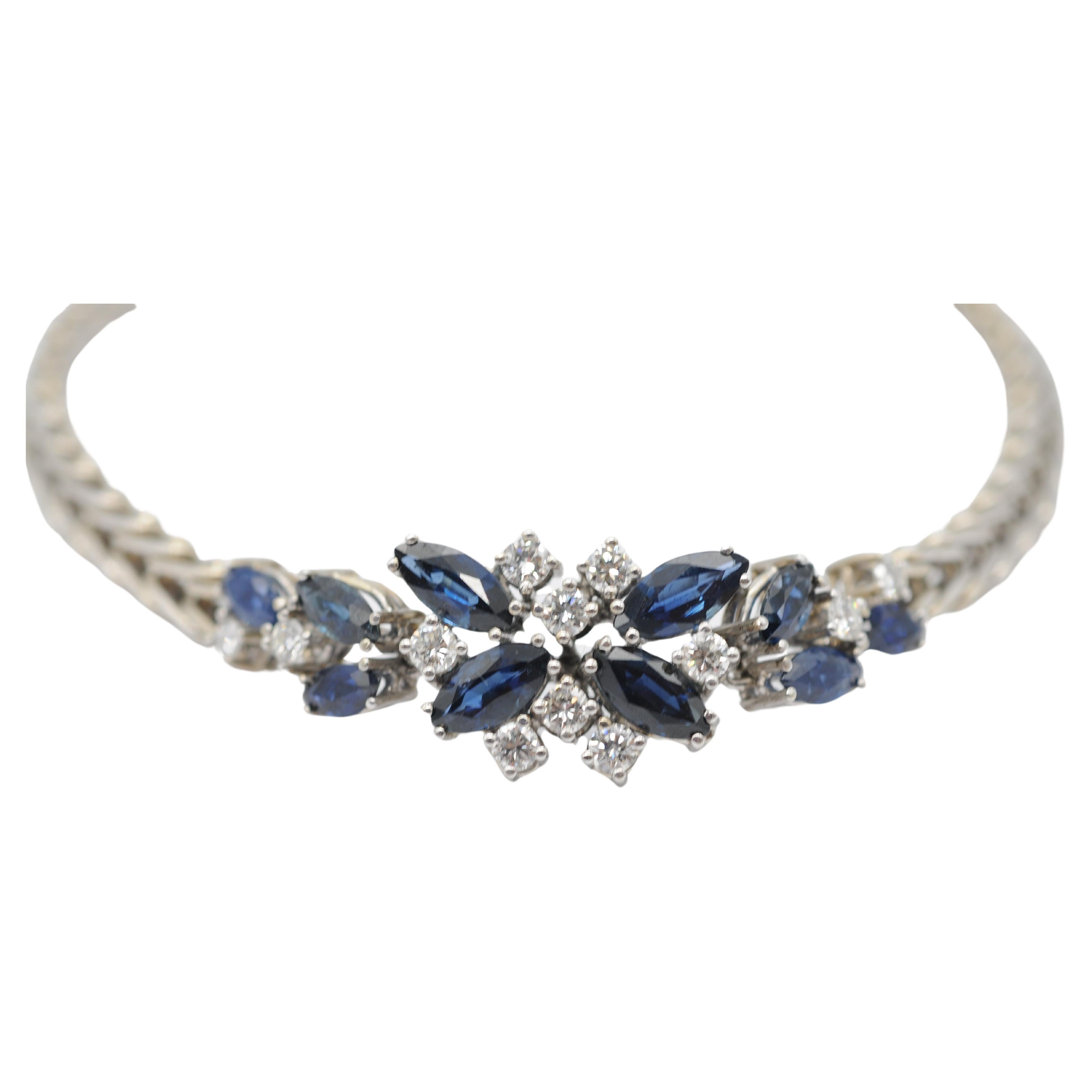 bracciale majestic con diamanti e zaffiri in oro bianco 14 carati in vendita 1