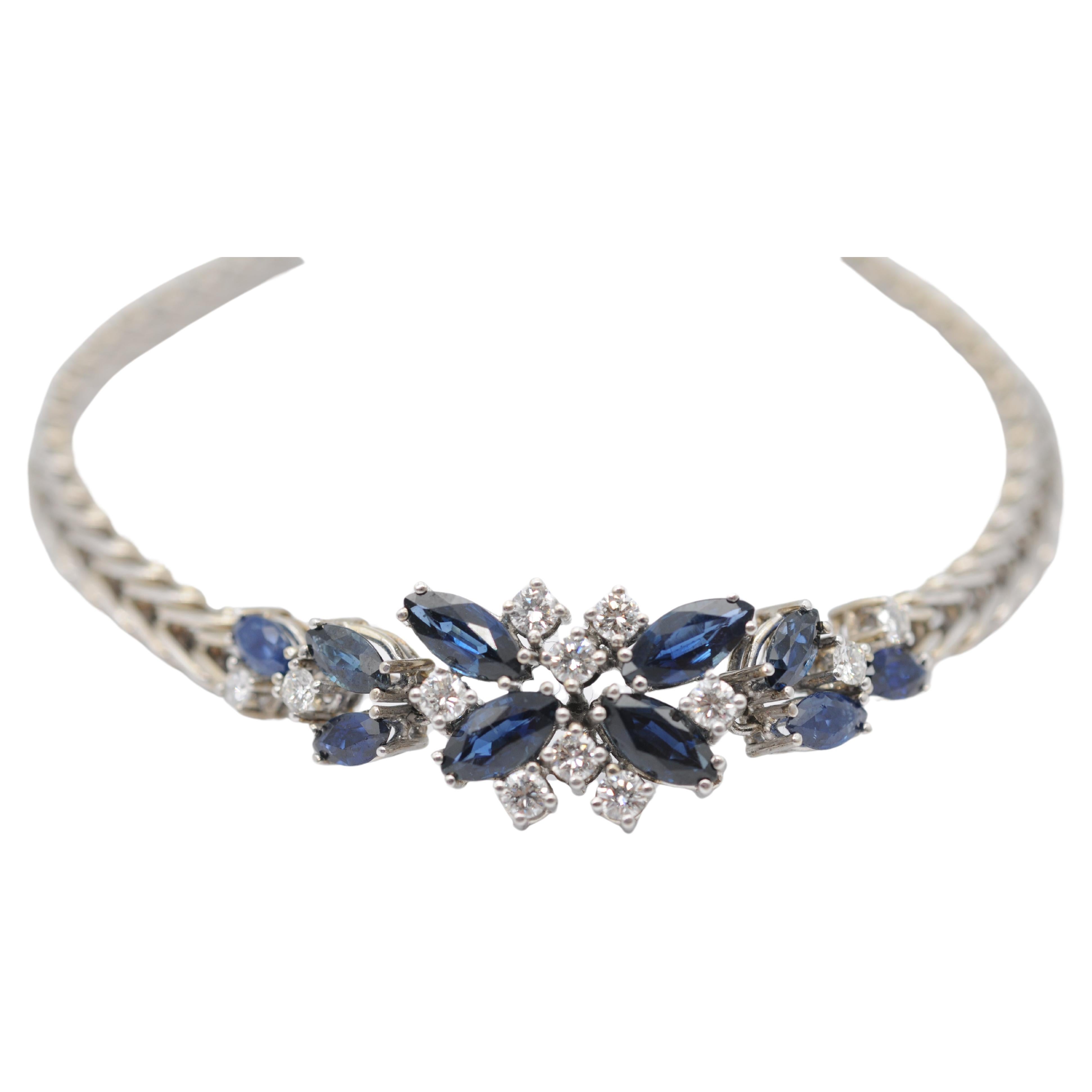 bracciale majestic con diamanti e zaffiri in oro bianco 14 carati in vendita 2