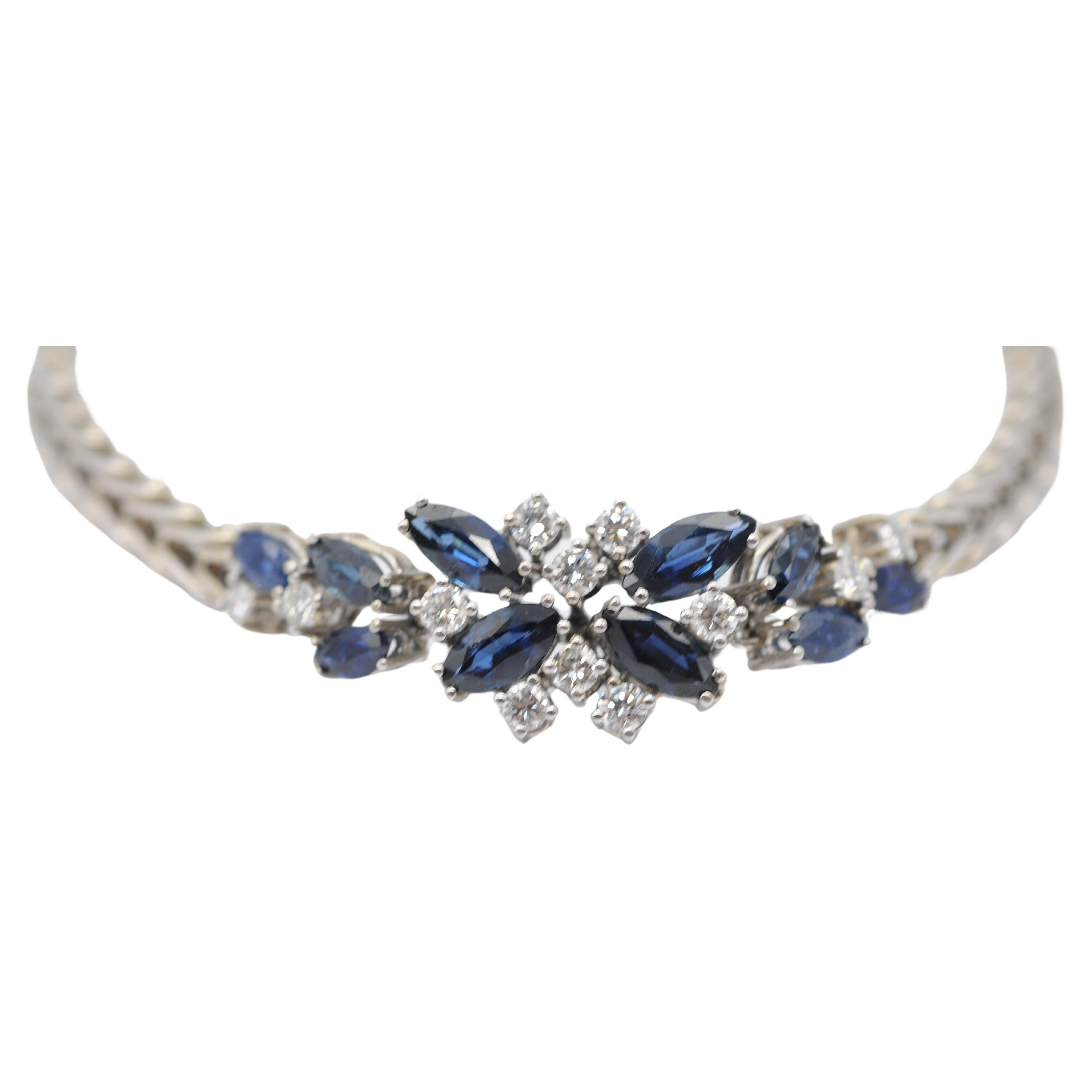 bracciale majestic con diamanti e zaffiri in oro bianco 14 carati in vendita 3