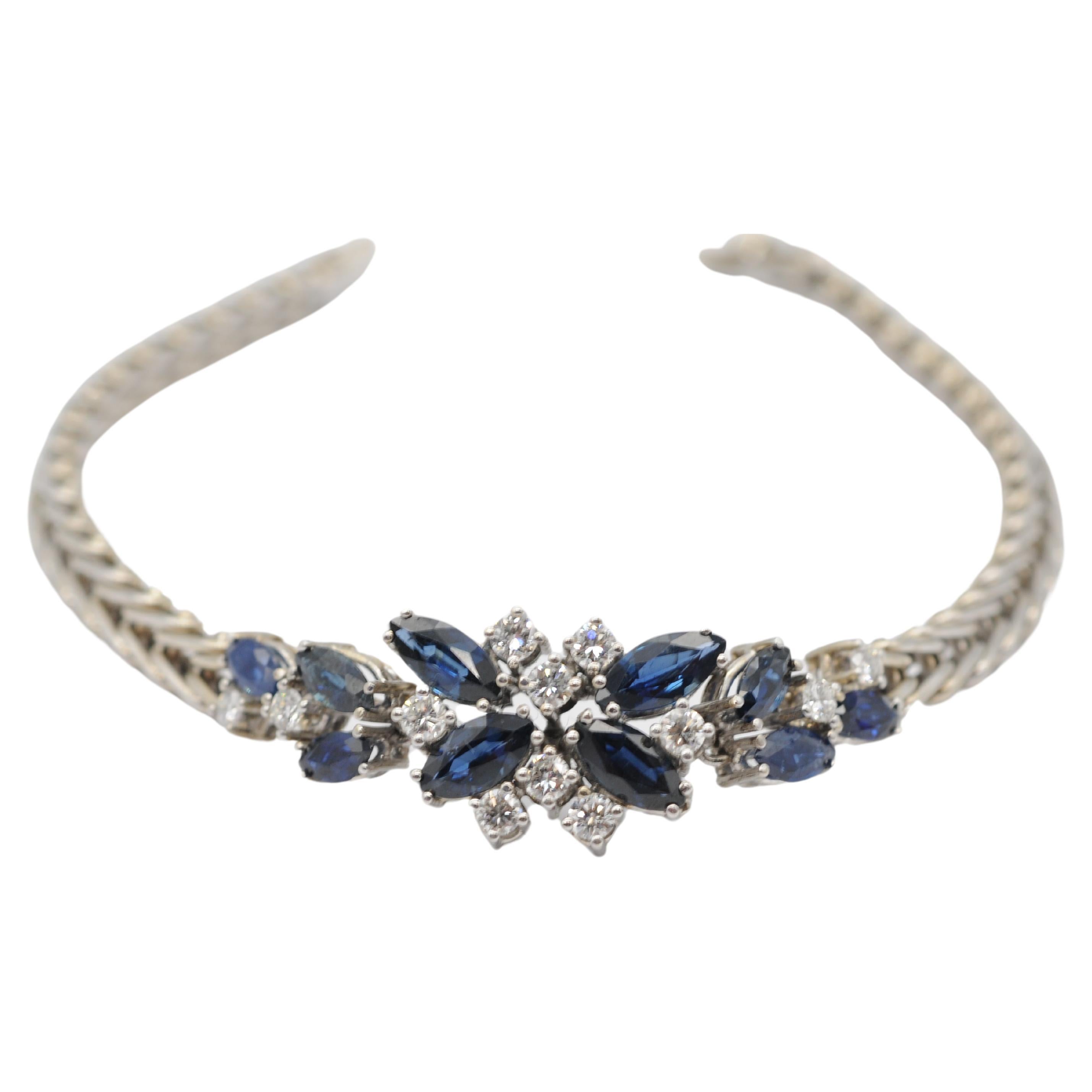 majestic cluster bracelet with diamond and sapphire in 14k white gold