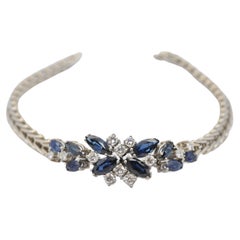majestic cluster bracelet with diamond and sapphire in 14k white gold