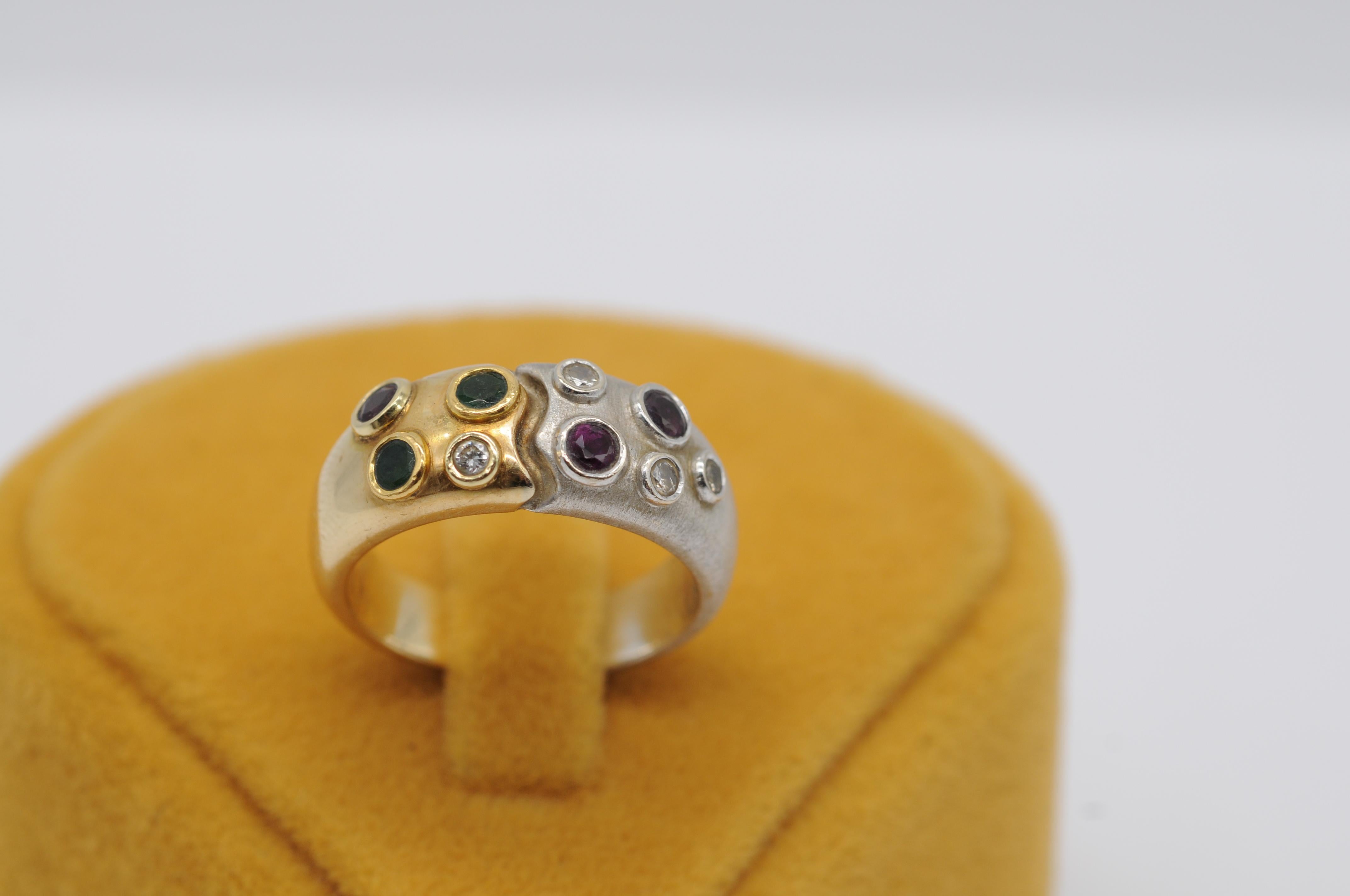 majestic cluster ring bicolor with diamond and tourmaline For Sale 4