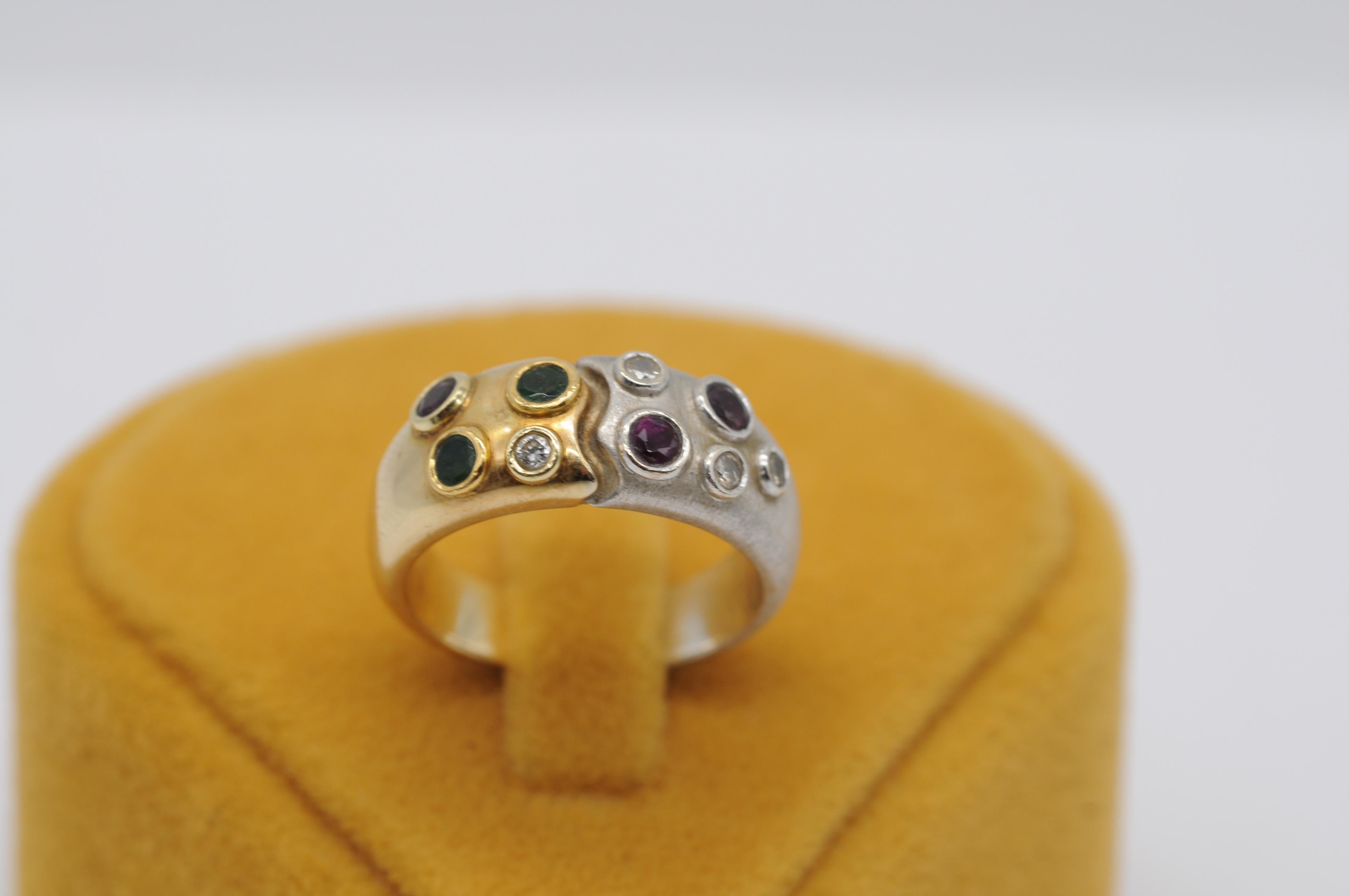 majestic cluster ring bicolor with diamond and tourmaline For Sale 5