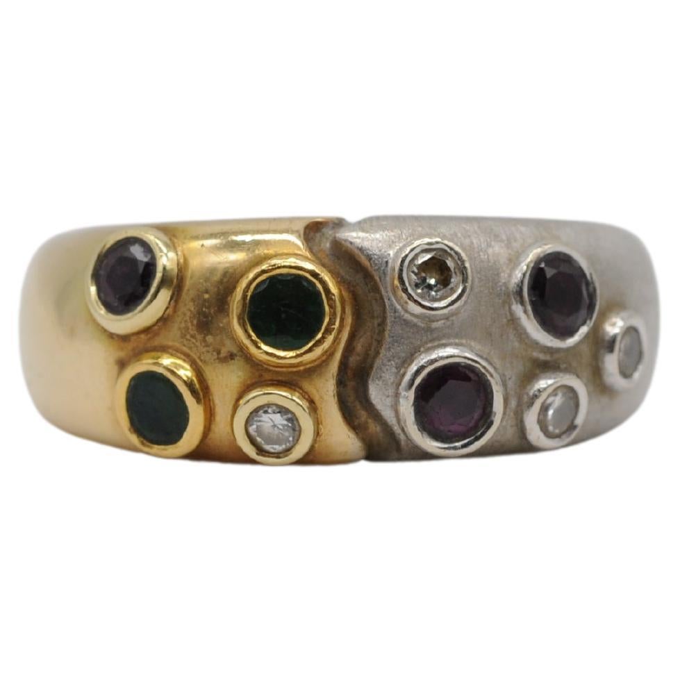 majestic cluster ring bicolor with diamond and tourmaline For Sale