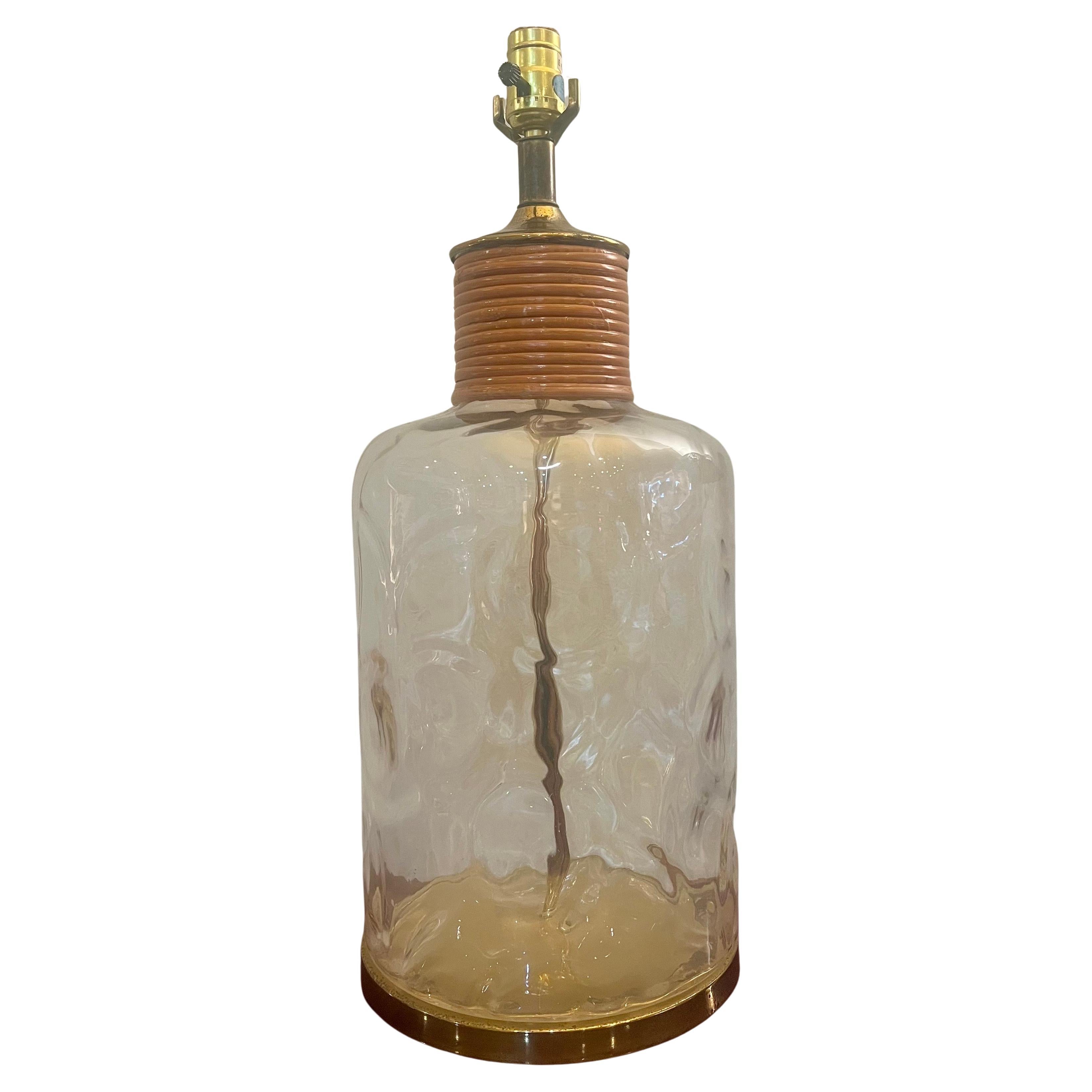Majestic Coastal Boho Bubble Glass Rattan 
Brass Table Lamp