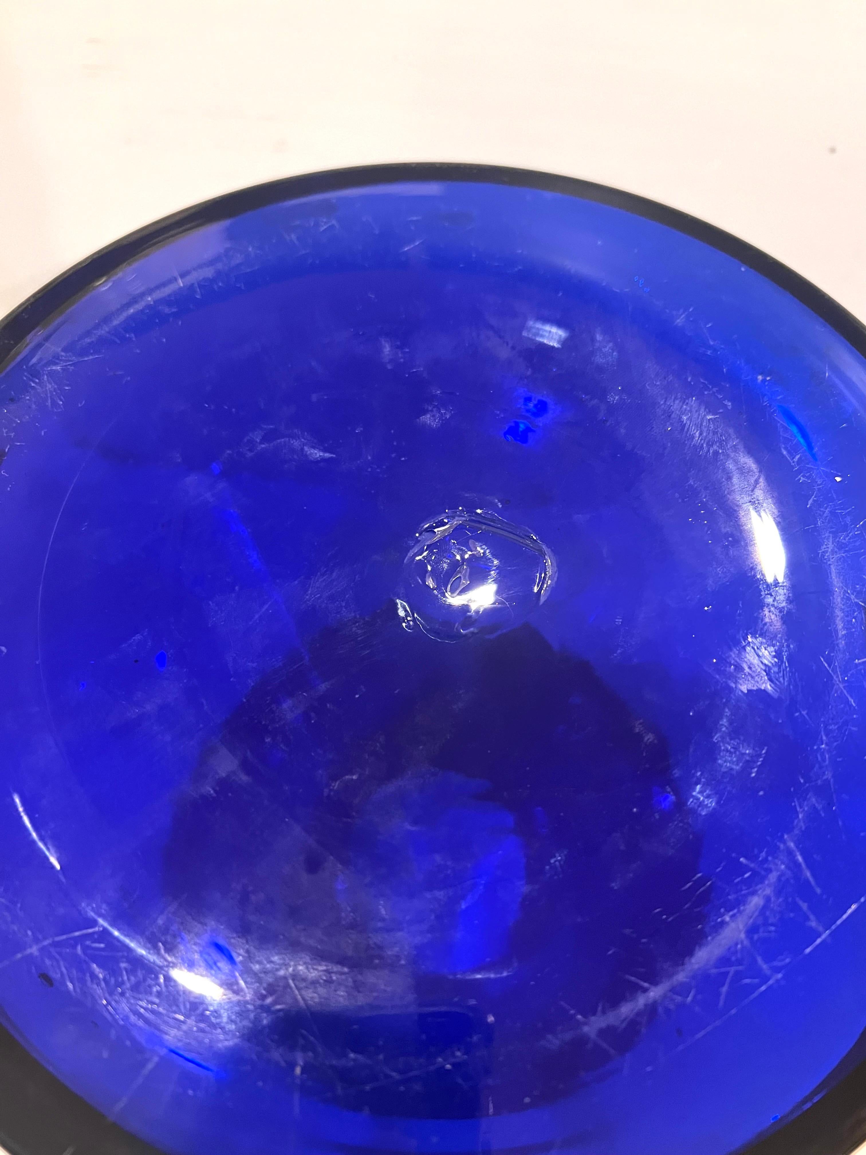 Mid-Century Modern Majestic Cobalt Blue Blenko Mouthblown Modernist Glass Vase For Sale