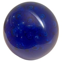 Majestic Controlled Bubble Bullicante Cobalt Blue Art Glass Large Paperweight