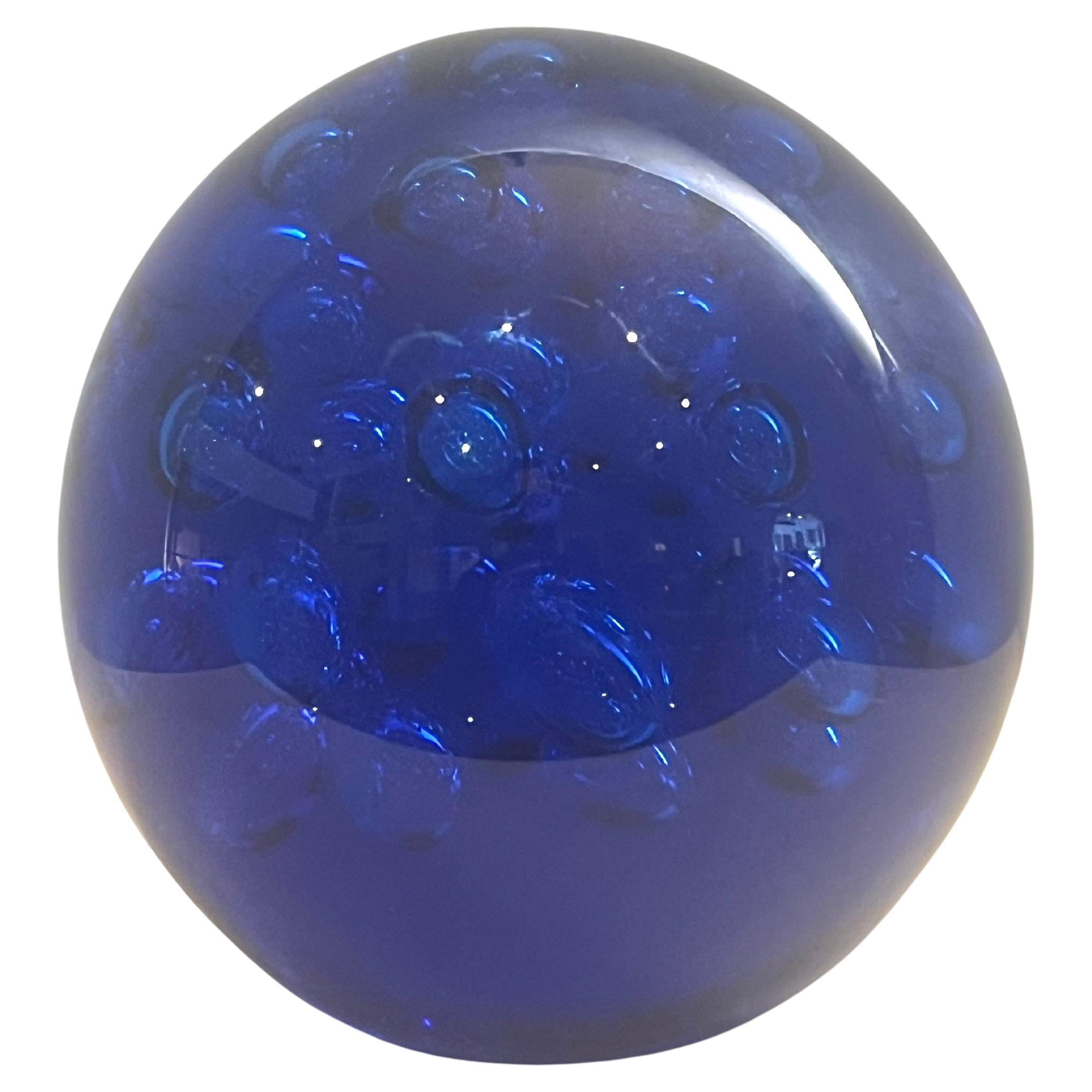 Majestic Controlled Bubble Bullicante Cobalt Blue Art Glass Large Paperweight