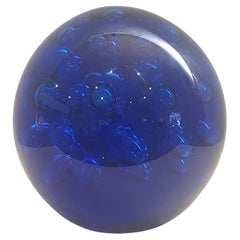Majestic Controlled Bubble Bullicante Cobalt Blue Art Glass Large Paperweight