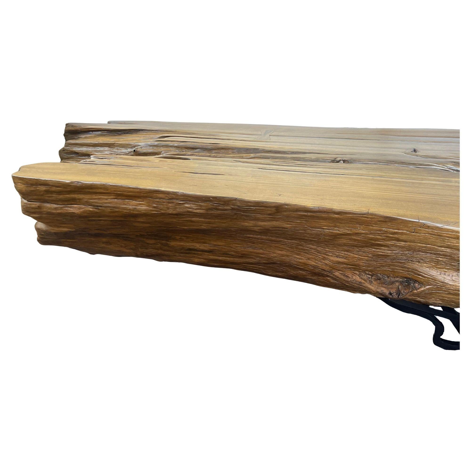 Majestic Cypress Tree Log Console with Sculptural Steel Base. Labeled PMC #35. For Sale 1