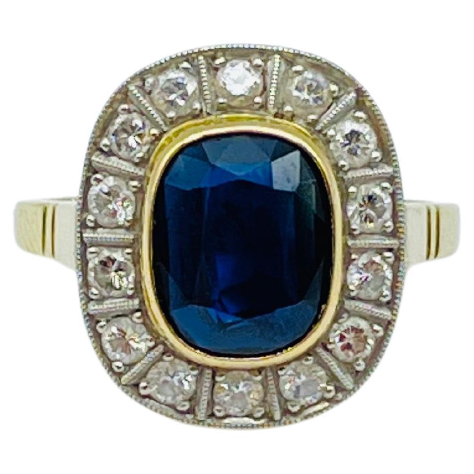 Majestic Dark Blue Sapphire/Diamond Ring  For Sale