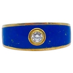 Majestic diamond ring with lapis lazuli in 18k Yellow gold