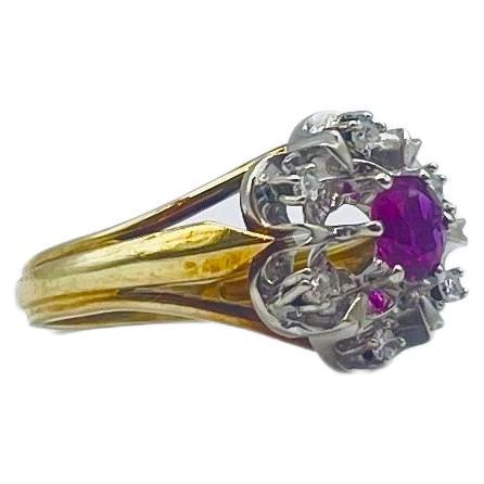 majestuoso anillo de diamantes con rubelita en oro de 14k