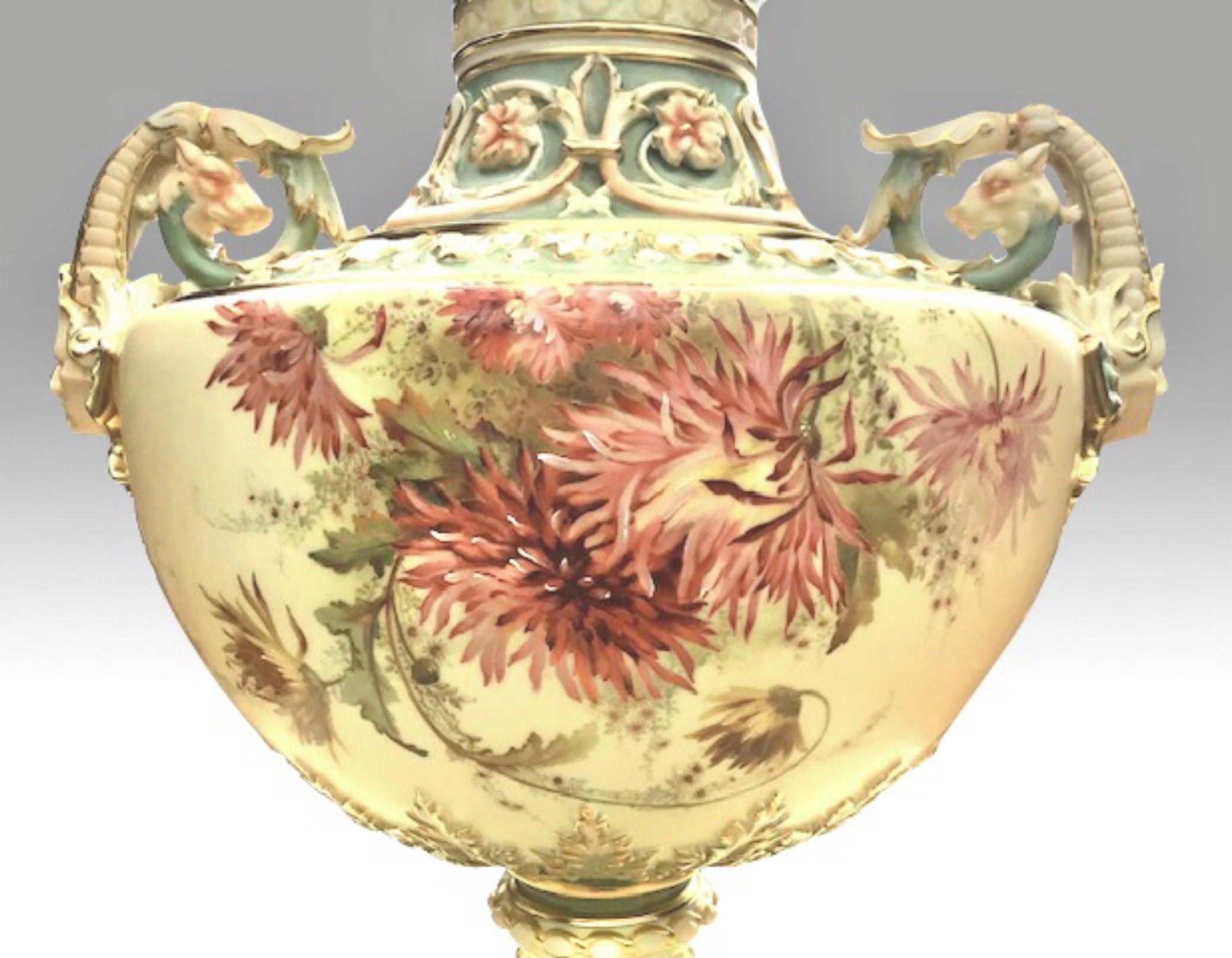 Majestic Edward Raby Royal Worcester Blush Ivory and Turquoise Vase and Cover 3