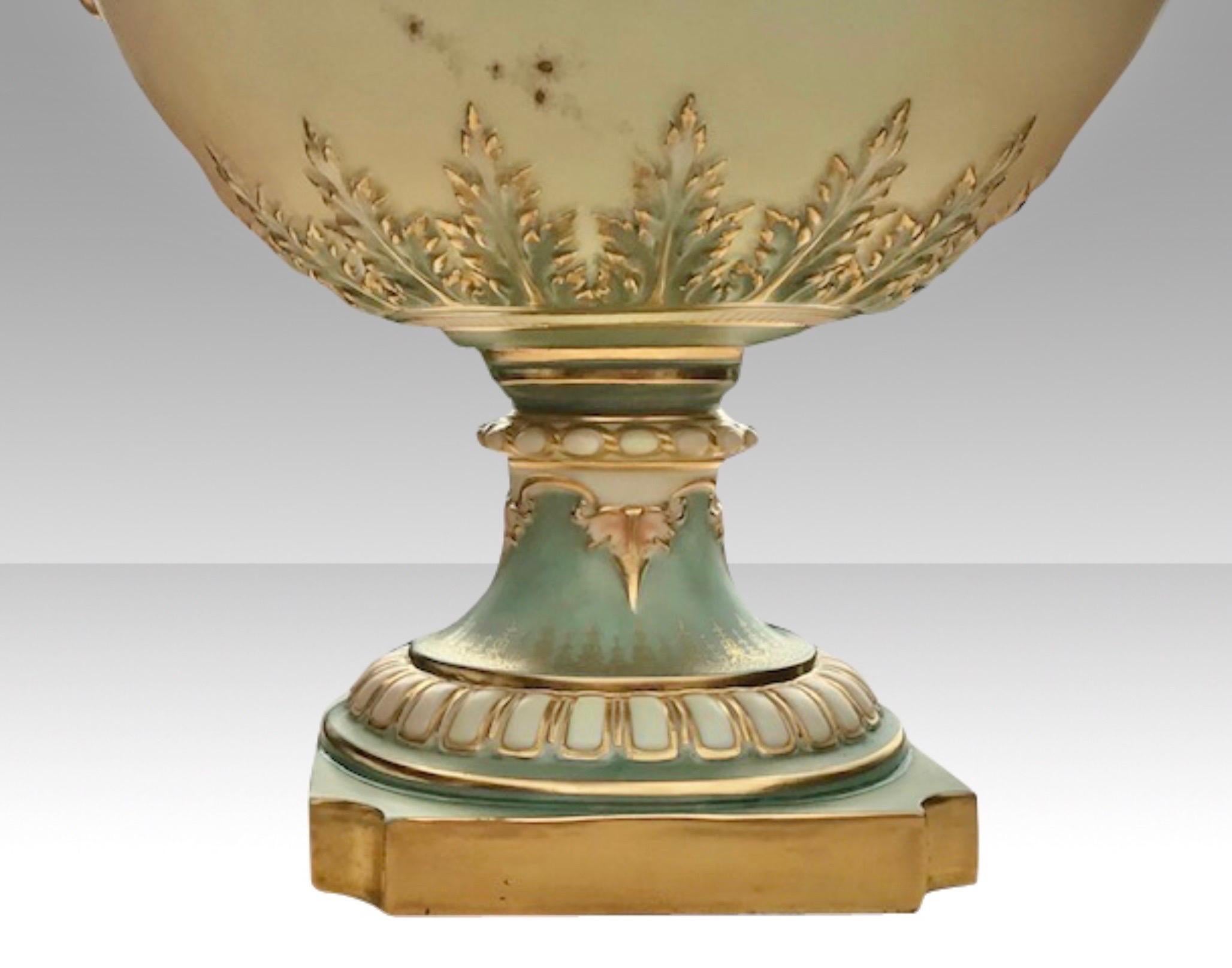 Late 19th Century Majestic Edward Raby Royal Worcester Blush Ivory and Turquoise Vase and Cover