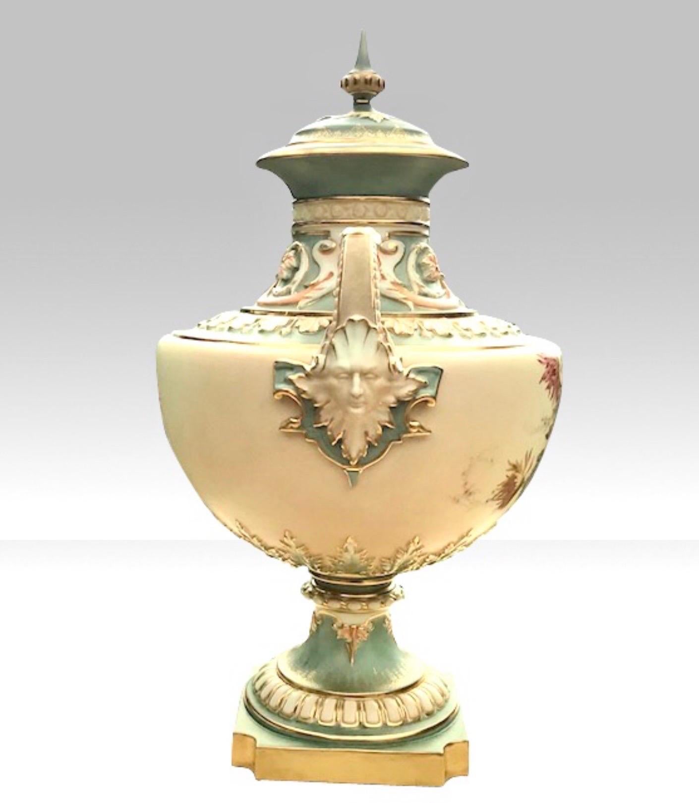 Majestic Edward Raby Royal Worcester Blush Ivory and Turquoise Vase and Cover 1
