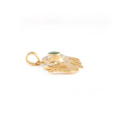 Majestic Elephant Emerald Diamond Pendant, 14k Solid Yellow Gold Lucky Pendant