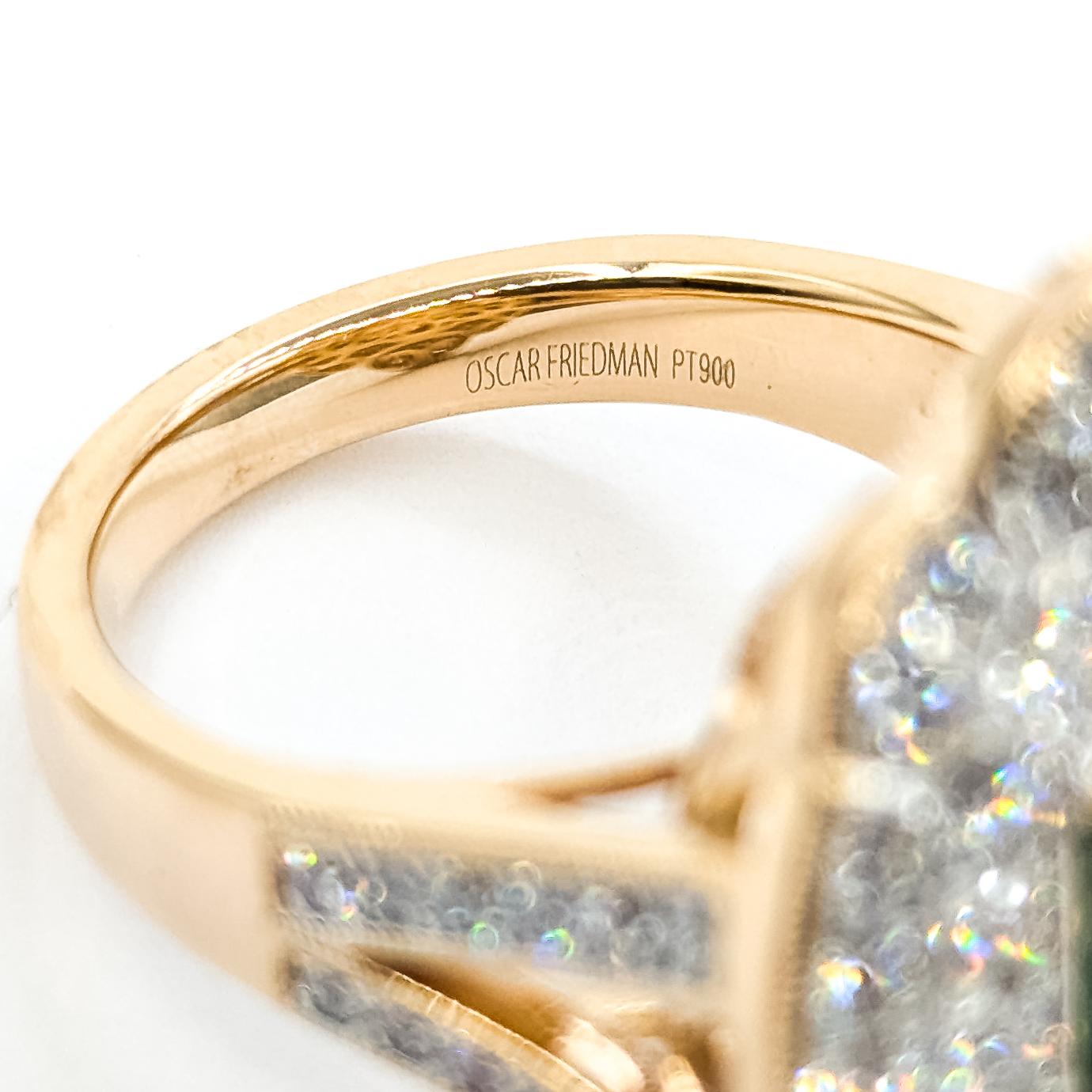 Majestic Smaragd & Diamant Milgrain Halo Ring in Platin im Angebot 4