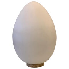 Large Italian Glass Egg Lamp on Travertine Base by Ben Swildens