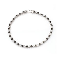 Brilliant 2.16 ct Black White Diamond Tennis Bracelet in Solid 18K White Gold