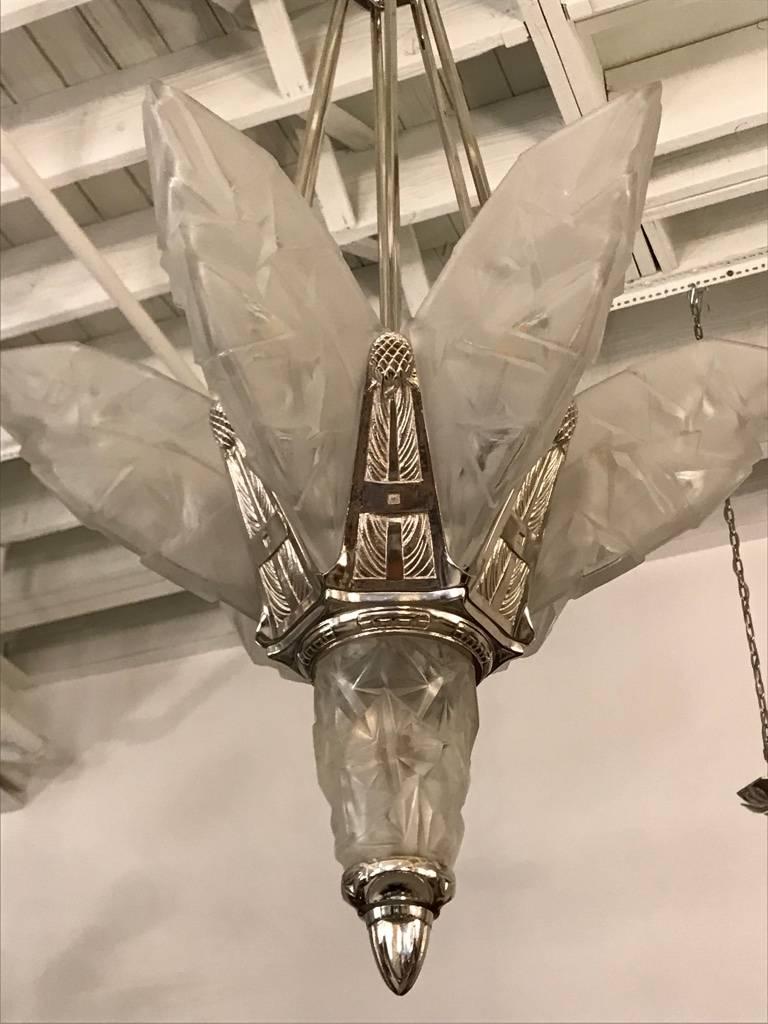 French Art Deco Chandelier Signed by Degue In Excellent Condition In North Bergen, NJ